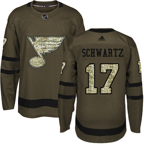 Adidas Blues #17 Jaden Schwartz Green Salute to Service Stitched NHL Jersey